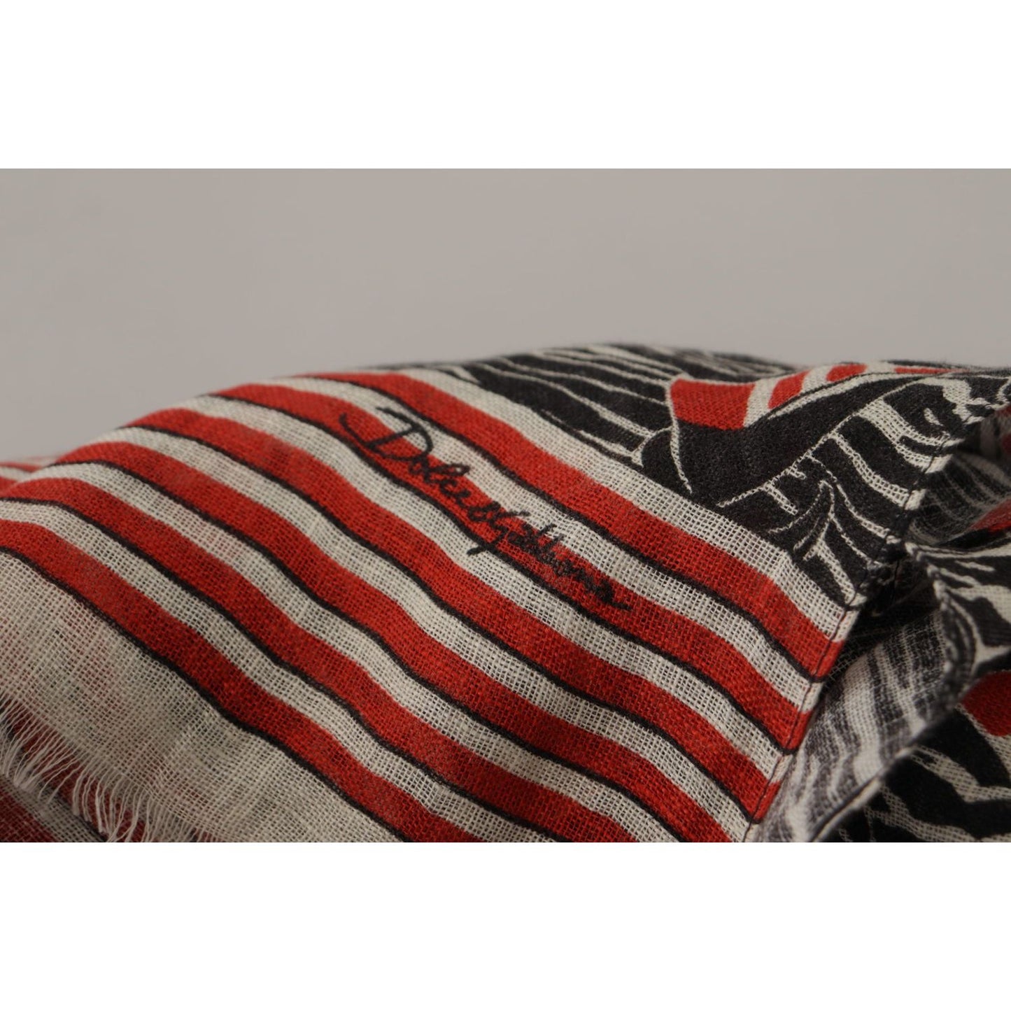 Dolce & Gabbana Black Red Linen Sailboat Stripe Print Shawl Scarf