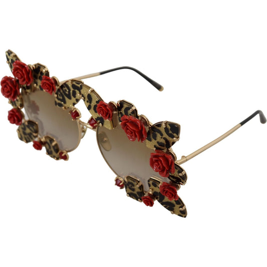 Dolce & Gabbana Elegant Round Rose-Embellished Sunglasses