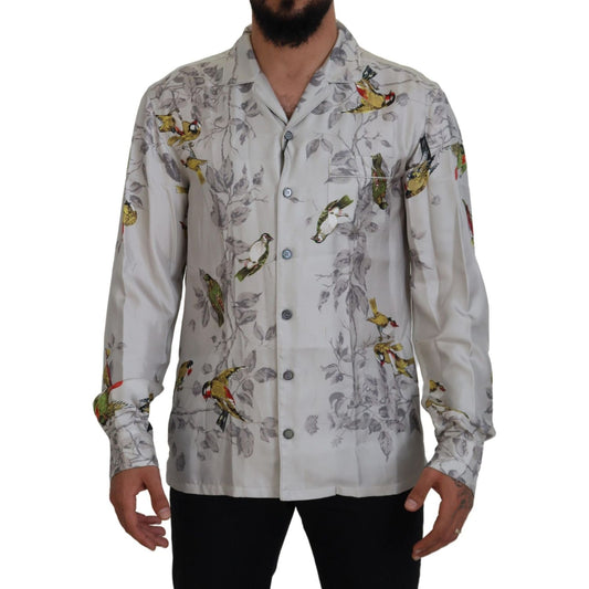 Elegant Silk Bird Print Casual Shirt