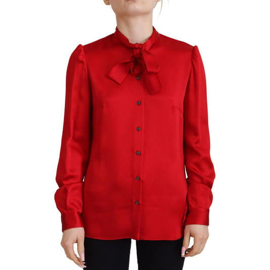 Elegant Red Ascot Collar Blouse Dolce & Gabbana