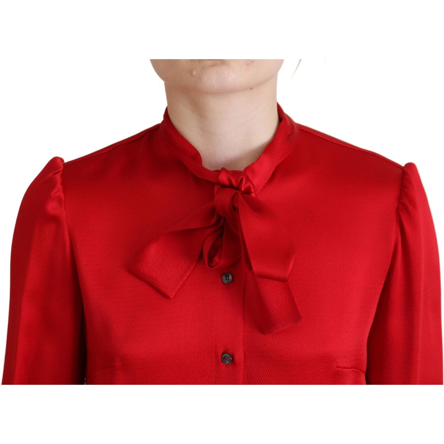 Elegant Red Ascot Collar Blouse