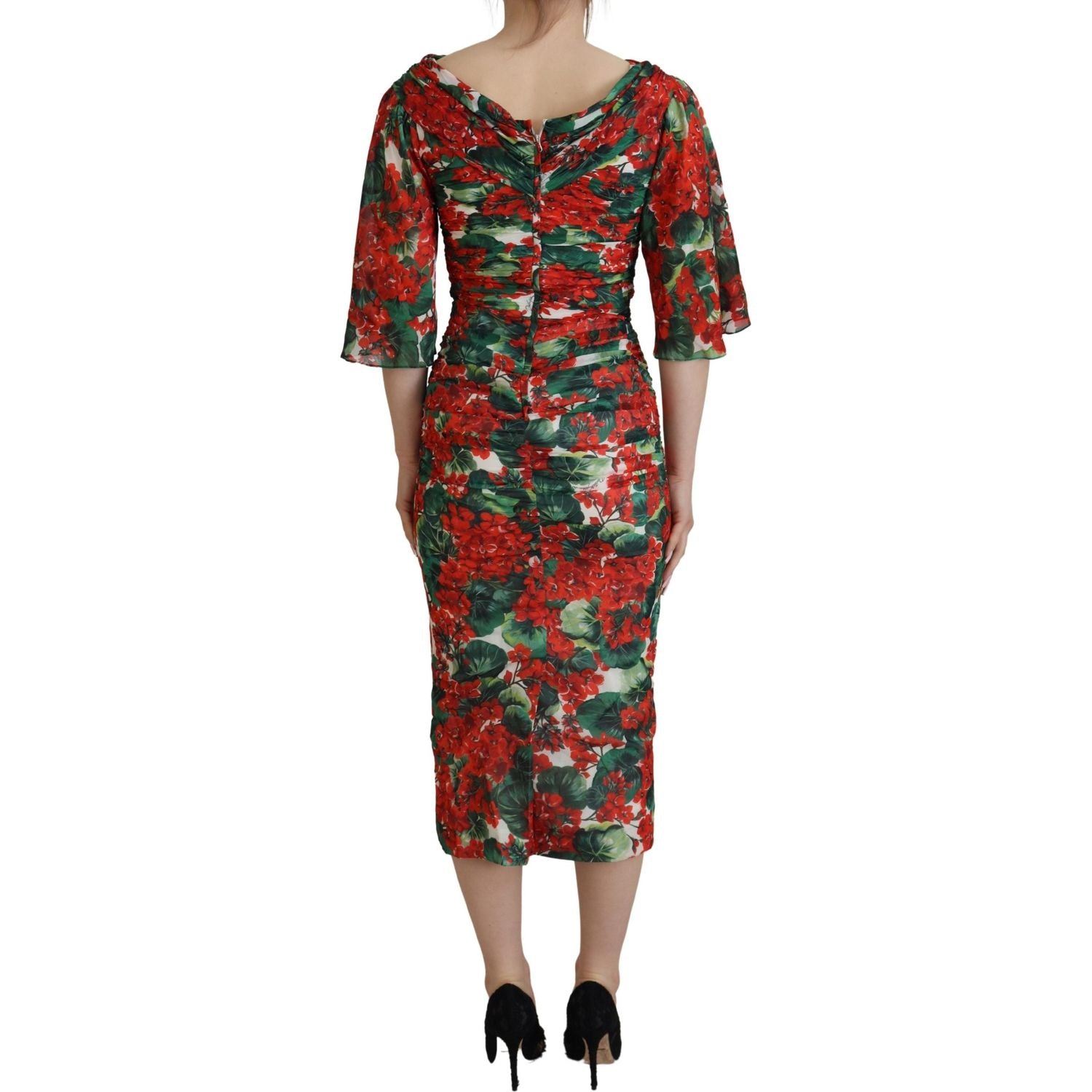 Dolce & Gabbana Multicolor Geranium Silk Sheath Midi Dress