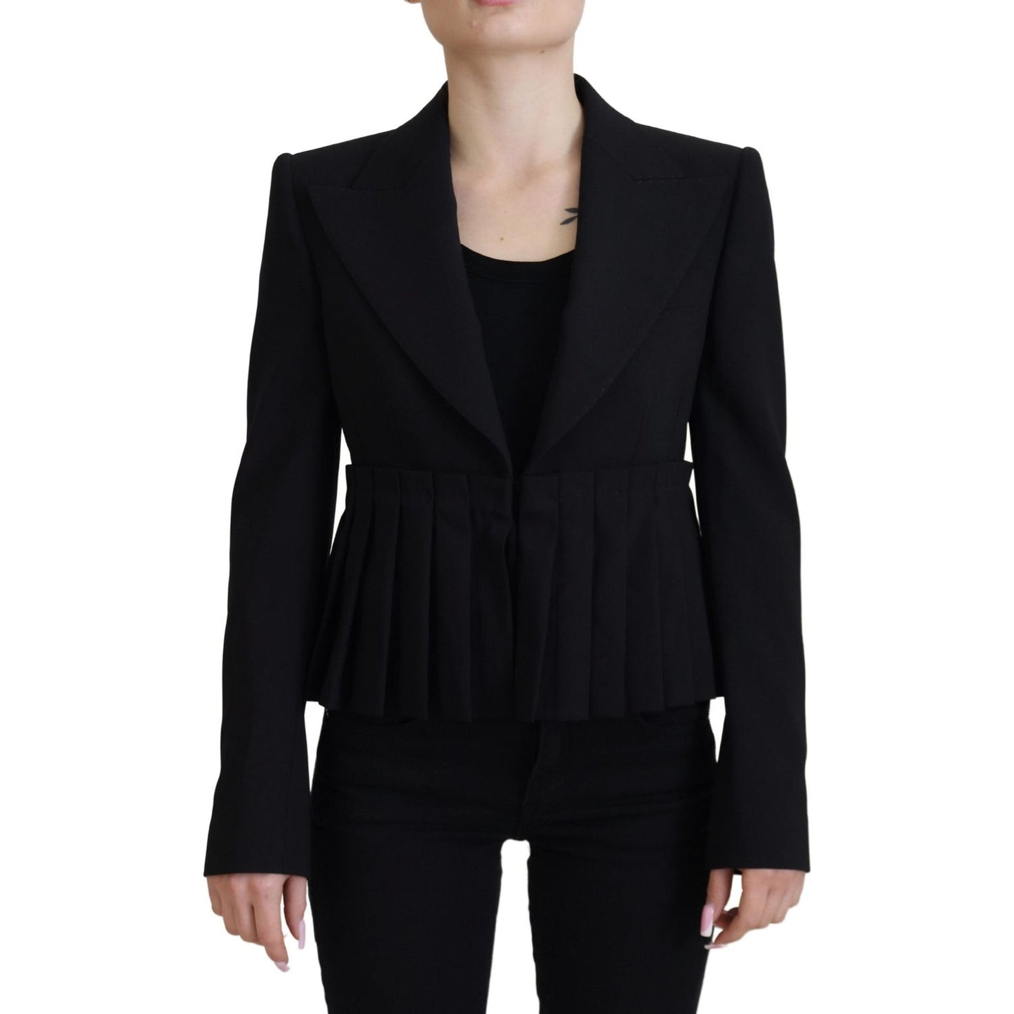 Elegant Black Stretch Wool Blazer