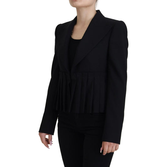 Elegant Black Stretch Wool Blazer