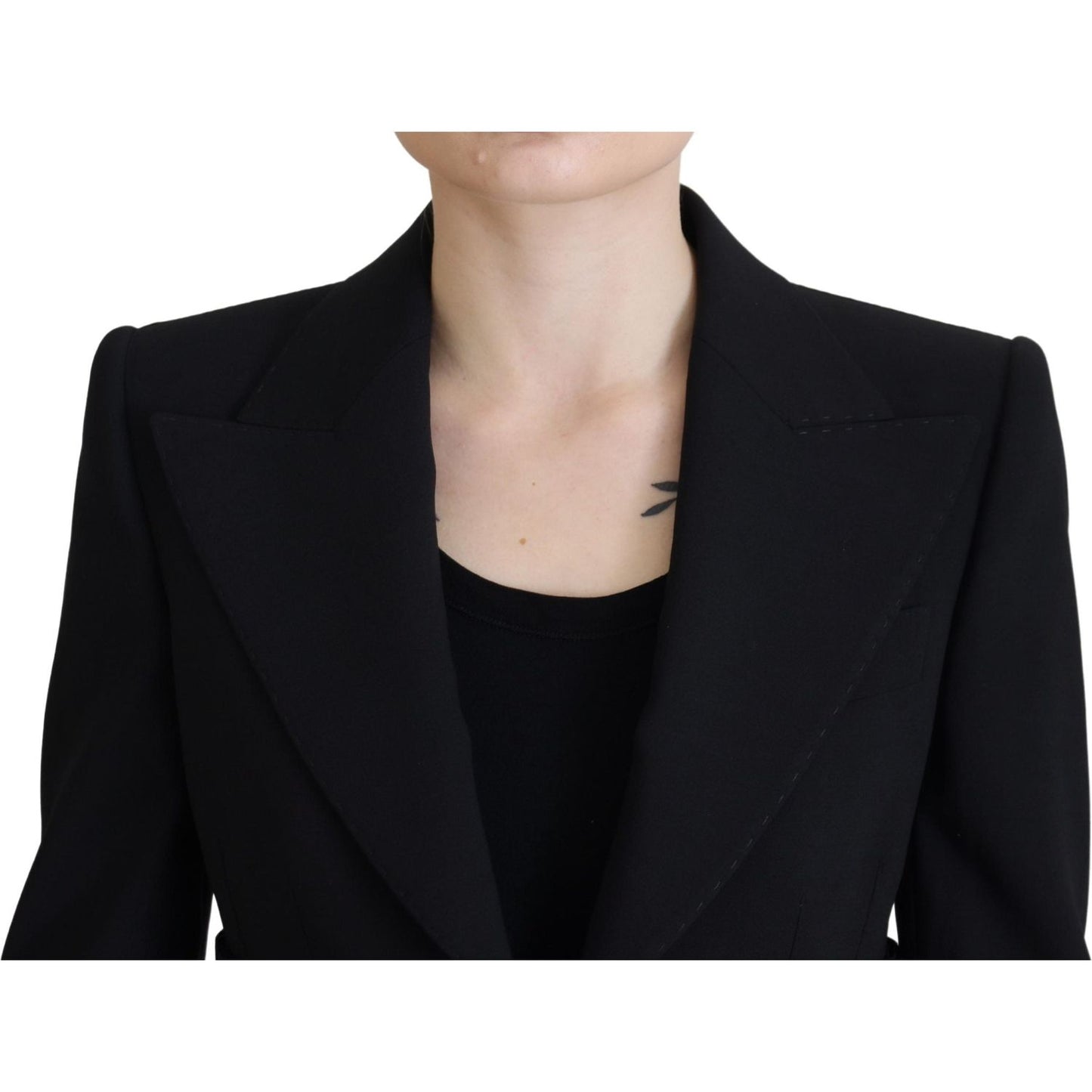 Elegant Black Stretch Wool Blazer