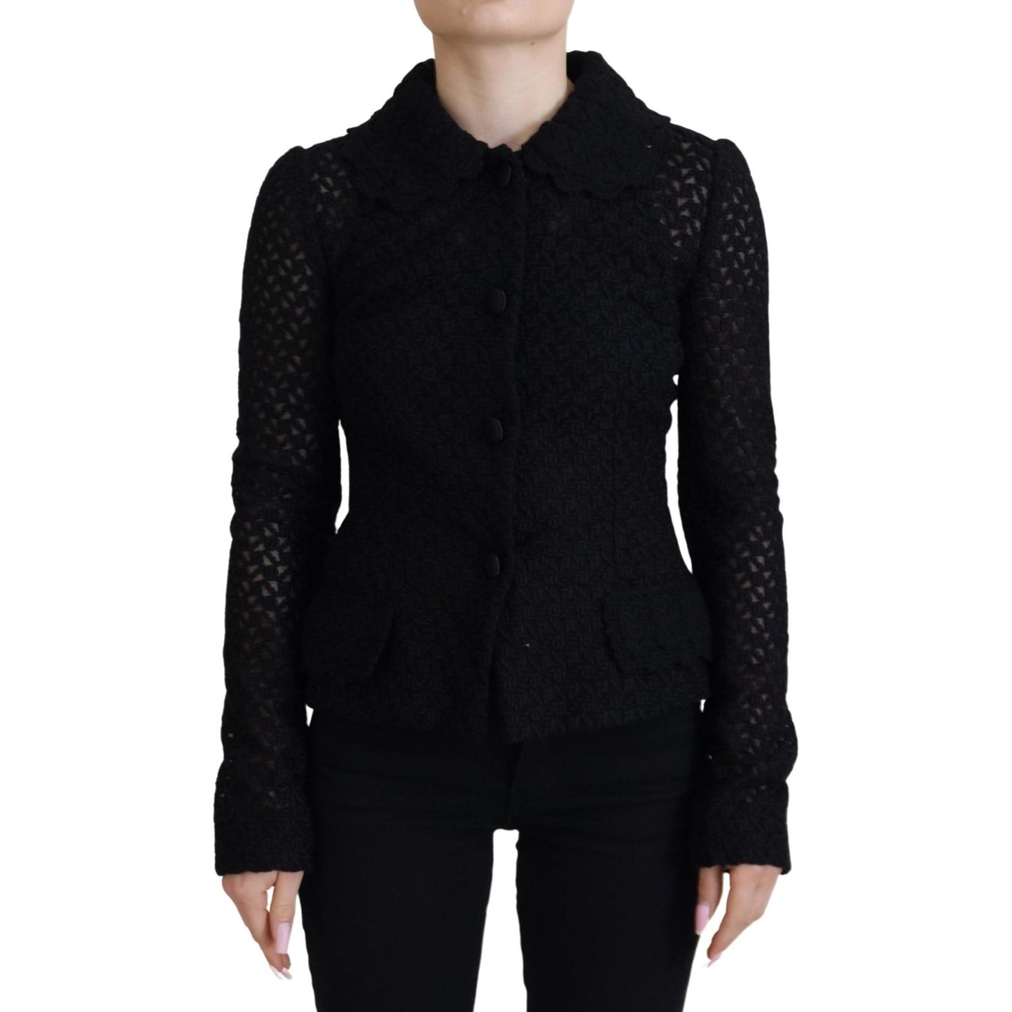 Elegant Black Wool Blend Button Down Jacket