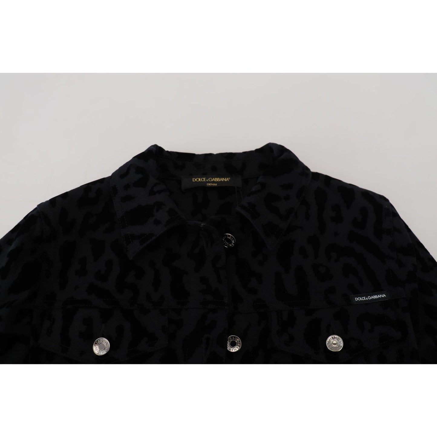 Dolce & Gabbana Black Leopard Long Sleeve Denim Cotton Jacket