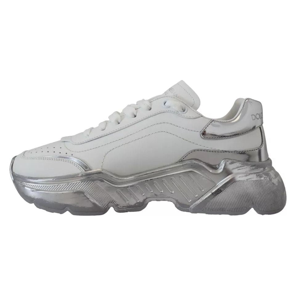 White Silver Leather Daymaster Sneakers Shoes