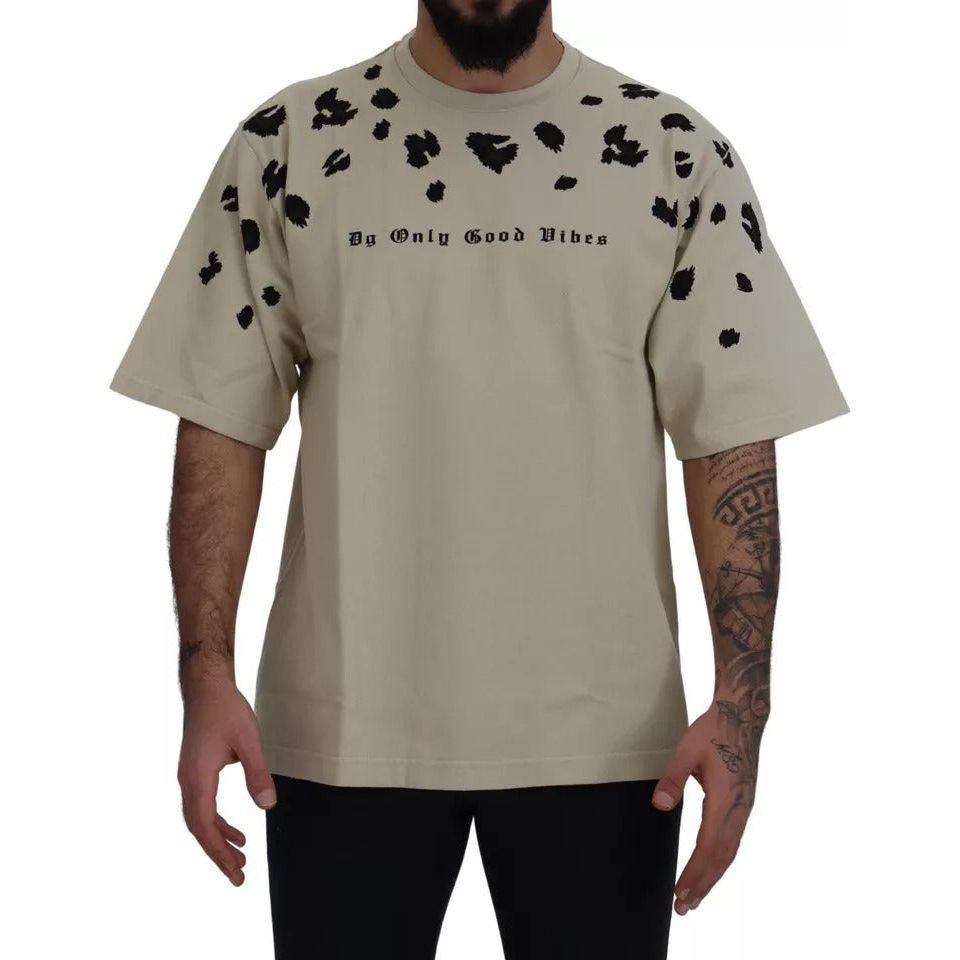 Beige Printed Crewneck Tee Cotton T-shirt