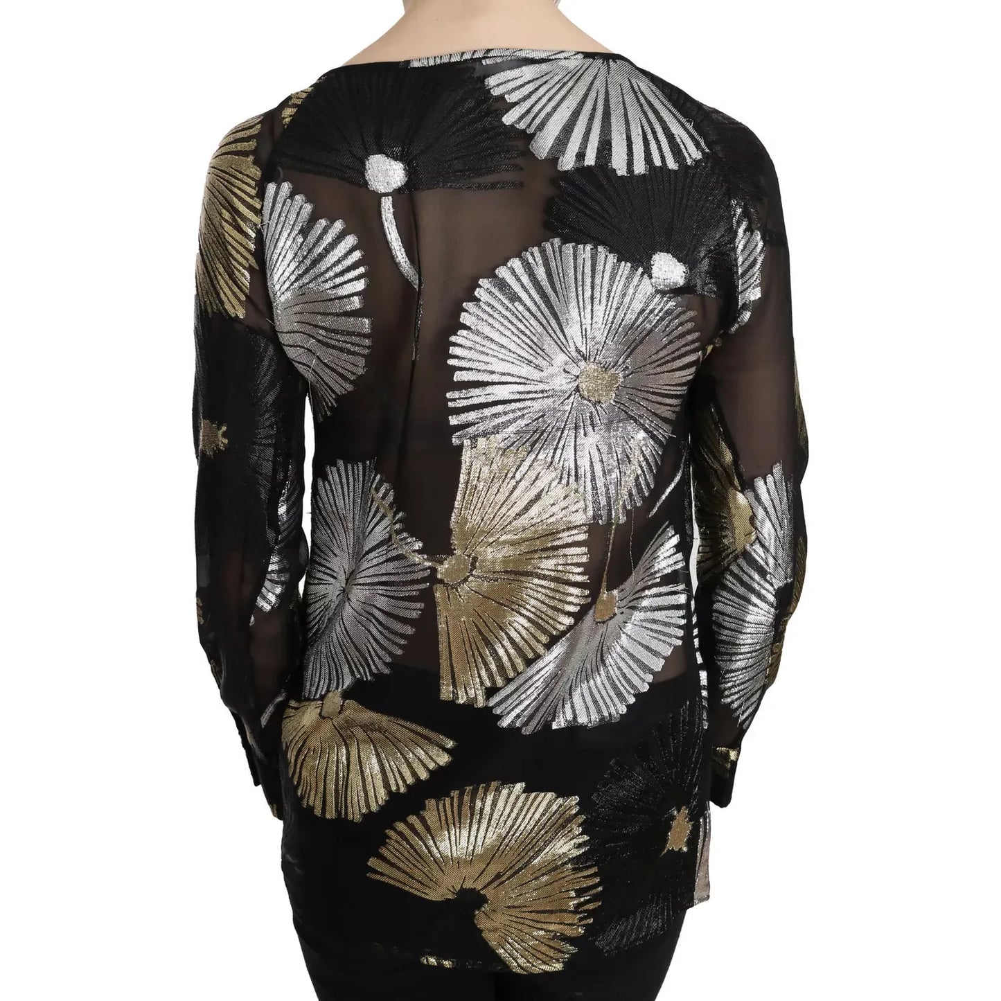 Dsquared² Gold Silver Silk Jacquard See Through Top Blouse gold-silver-silk-jacquard-see-through-top-blouse