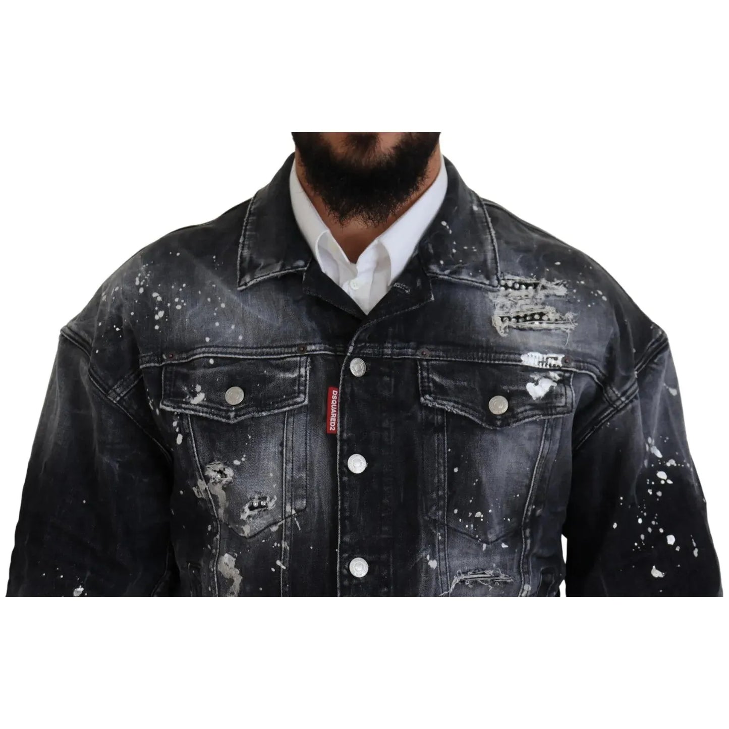 Dsquared² Gray Tie Dye Full Button Pockets Denim Jacket gray-tie-dye-full-button-pockets-denim-jacket