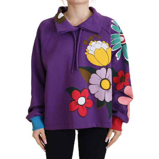 Dolce & Gabbana Purple Floral Print Pullover Cotton Sweater Dolce & Gabbana