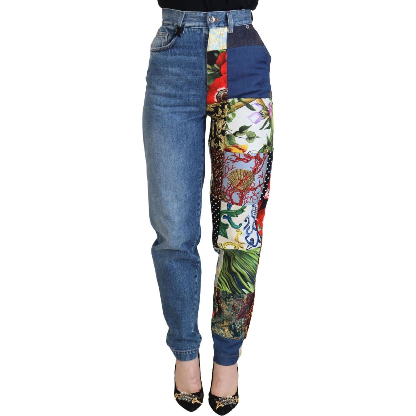 Patchwork Jacquard Blue Denim Luxury Jeans