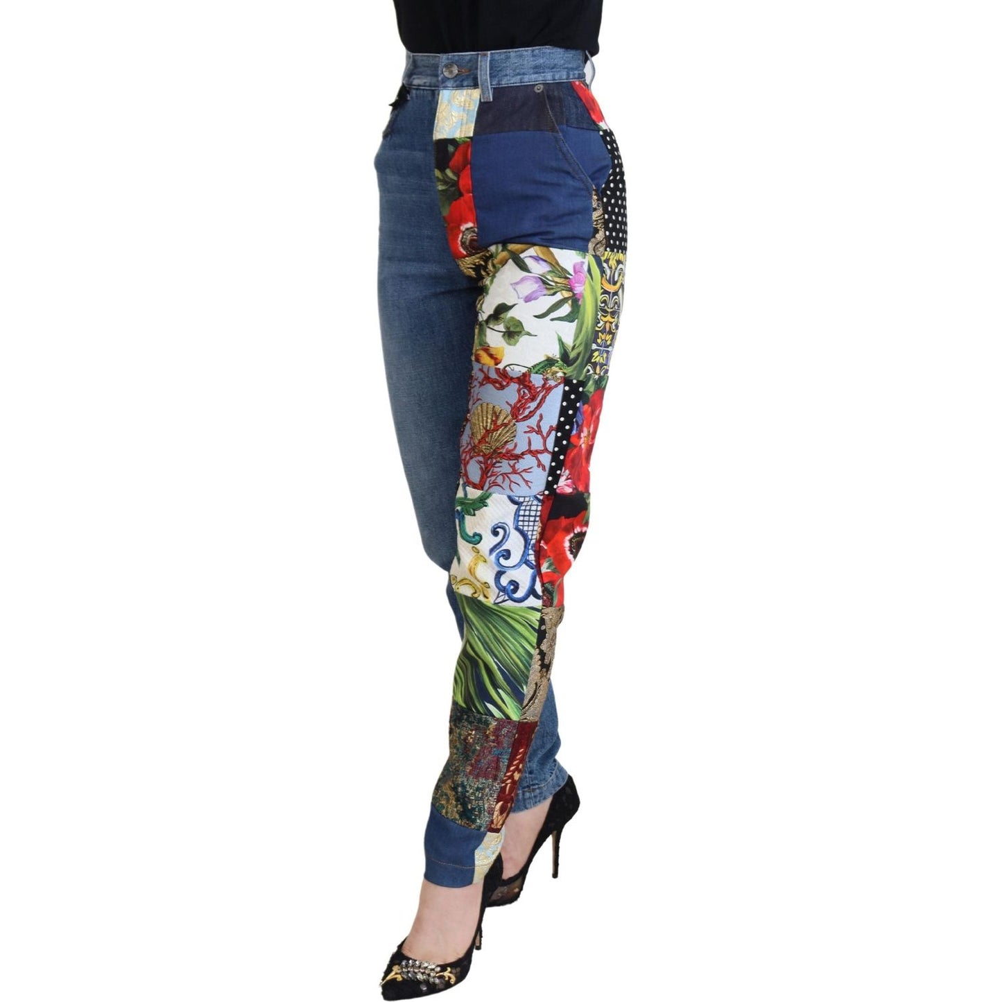 Patchwork Jacquard Blue Denim Luxury Jeans