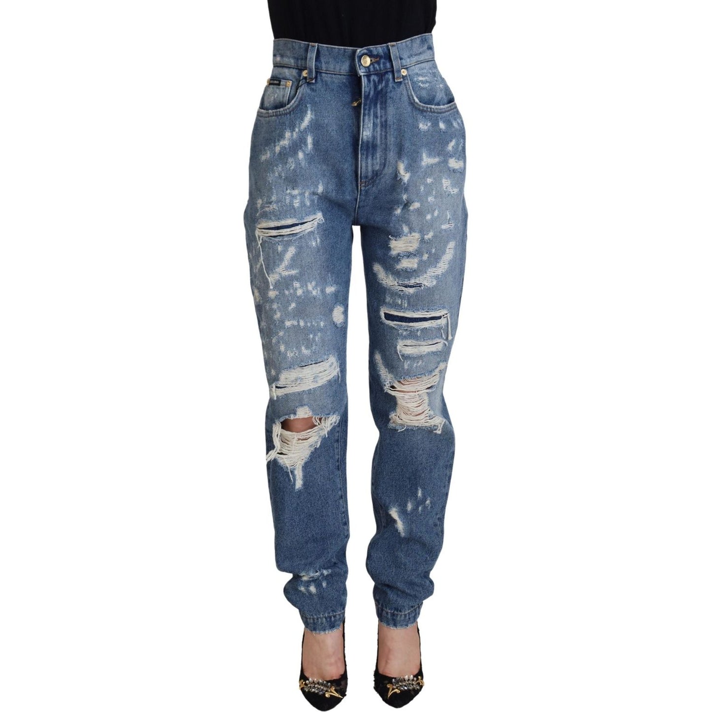 Chic Tattered Denim Pants - Indigo Essence