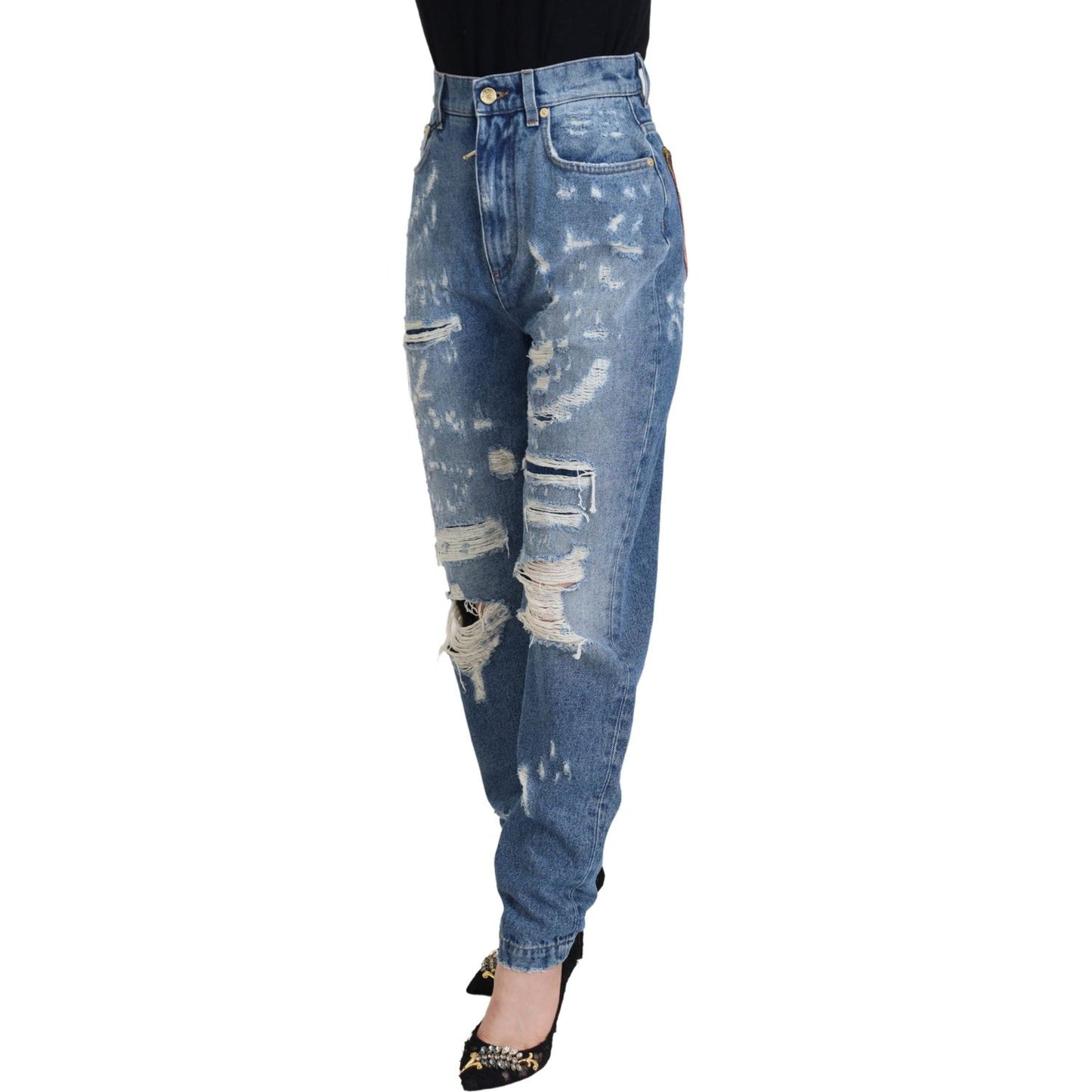 Chic Tattered Denim Pants - Indigo Essence