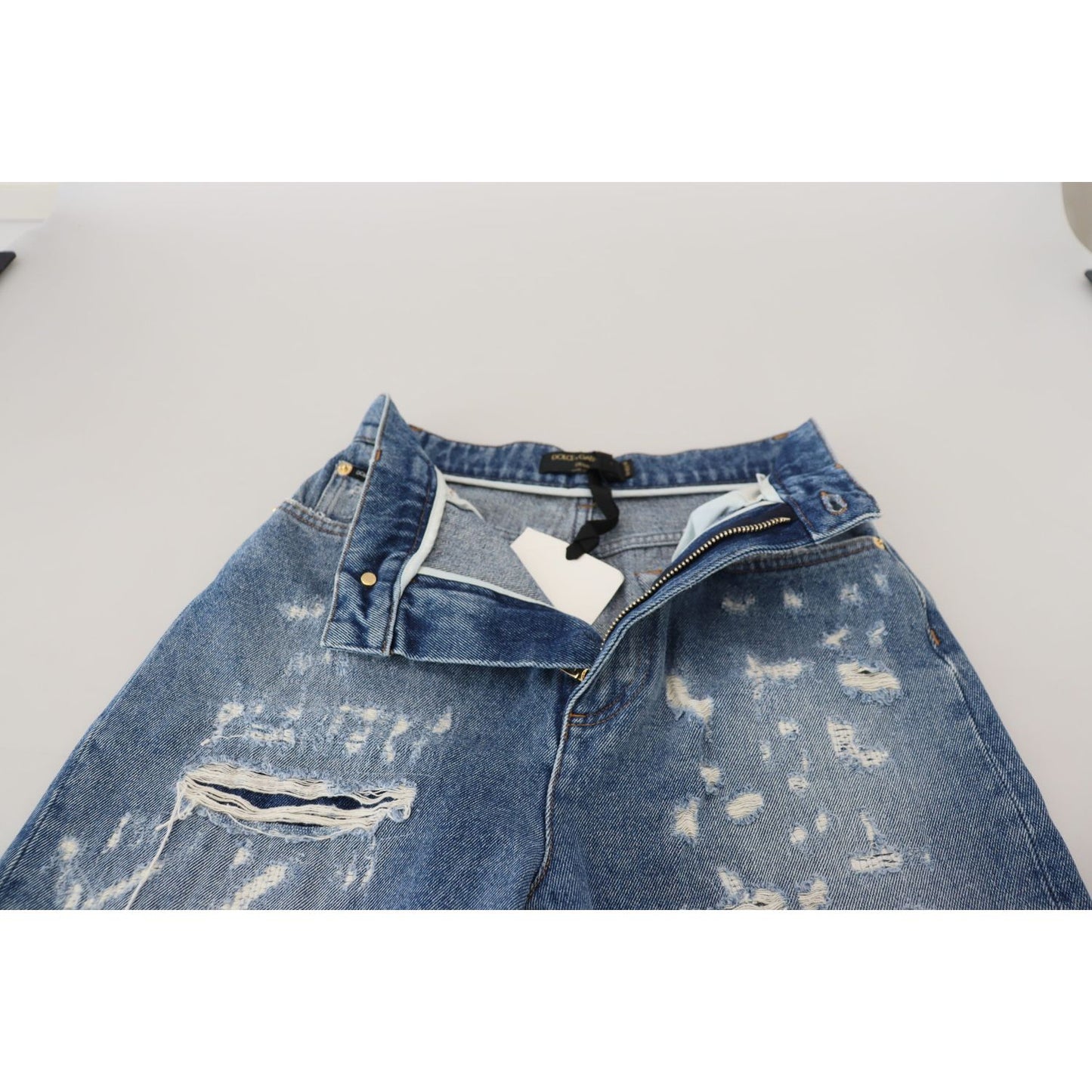 Chic Tattered Denim Pants - Indigo Essence