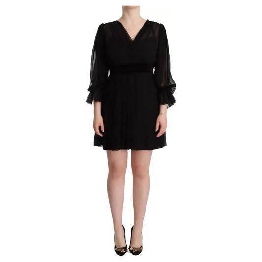Dolce & Gabbana Black V-neck Long Sleeves Mini A-line Dress black-v-neck-long-sleeves-mini-a-line-dress