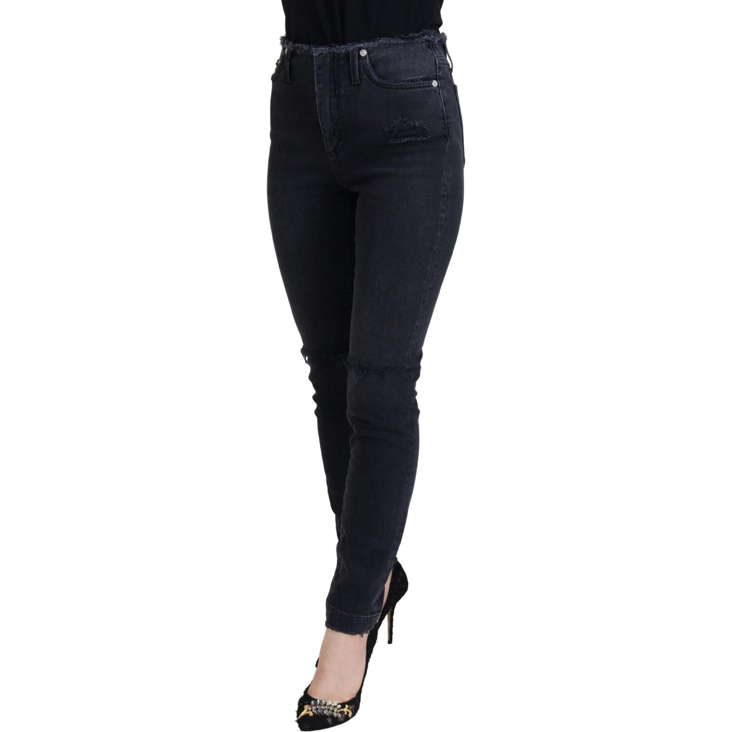 Sleek Black Denim Pants - Italian Couture