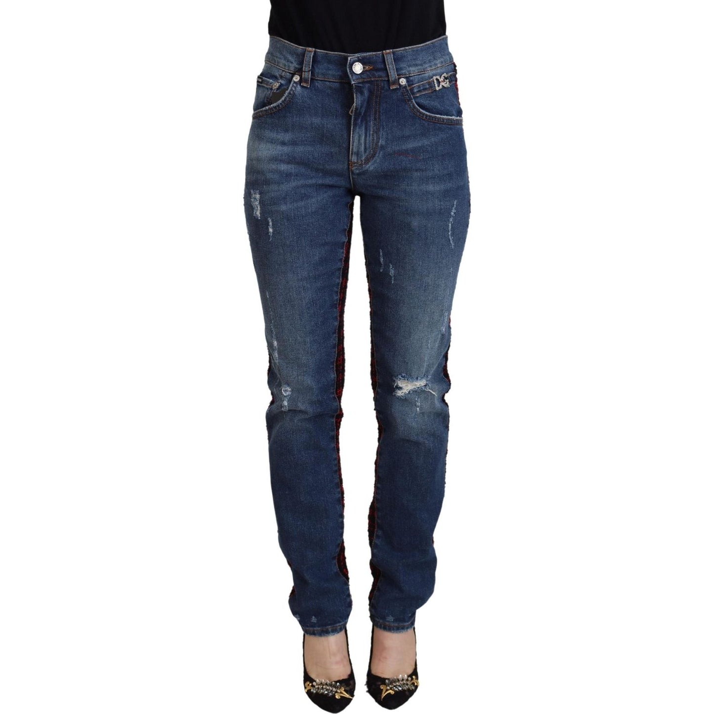 Dolce & Gabbana Blue Checkered Back Skinny Denim Jeans