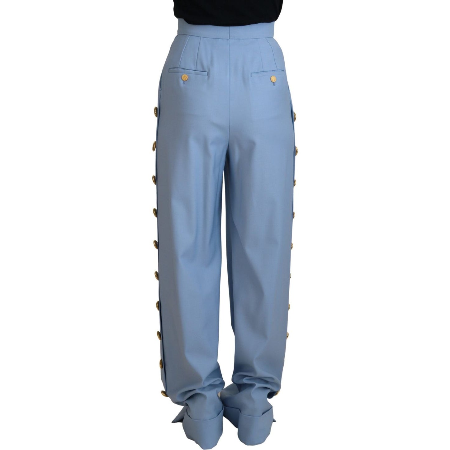 Elegant Light Blue Wool-Silk Blend Pants