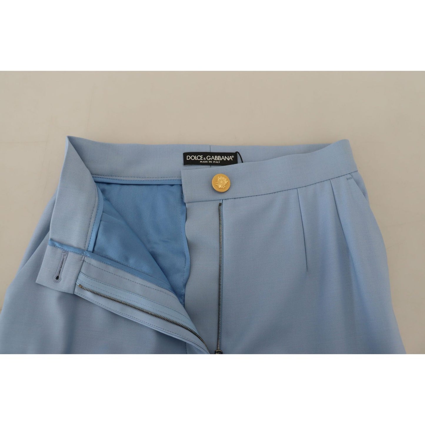 Elegant Light Blue Wool-Silk Blend Pants