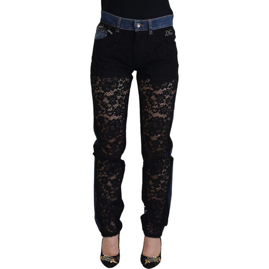 Elegant Floral Lace Front Denim