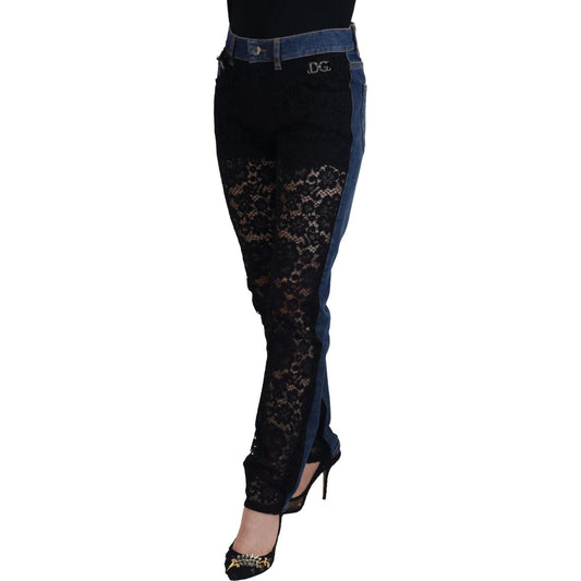 Elegant Floral Lace Front Denim