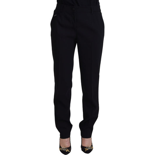 Elegant Black Wool-Silk Blend Trousers