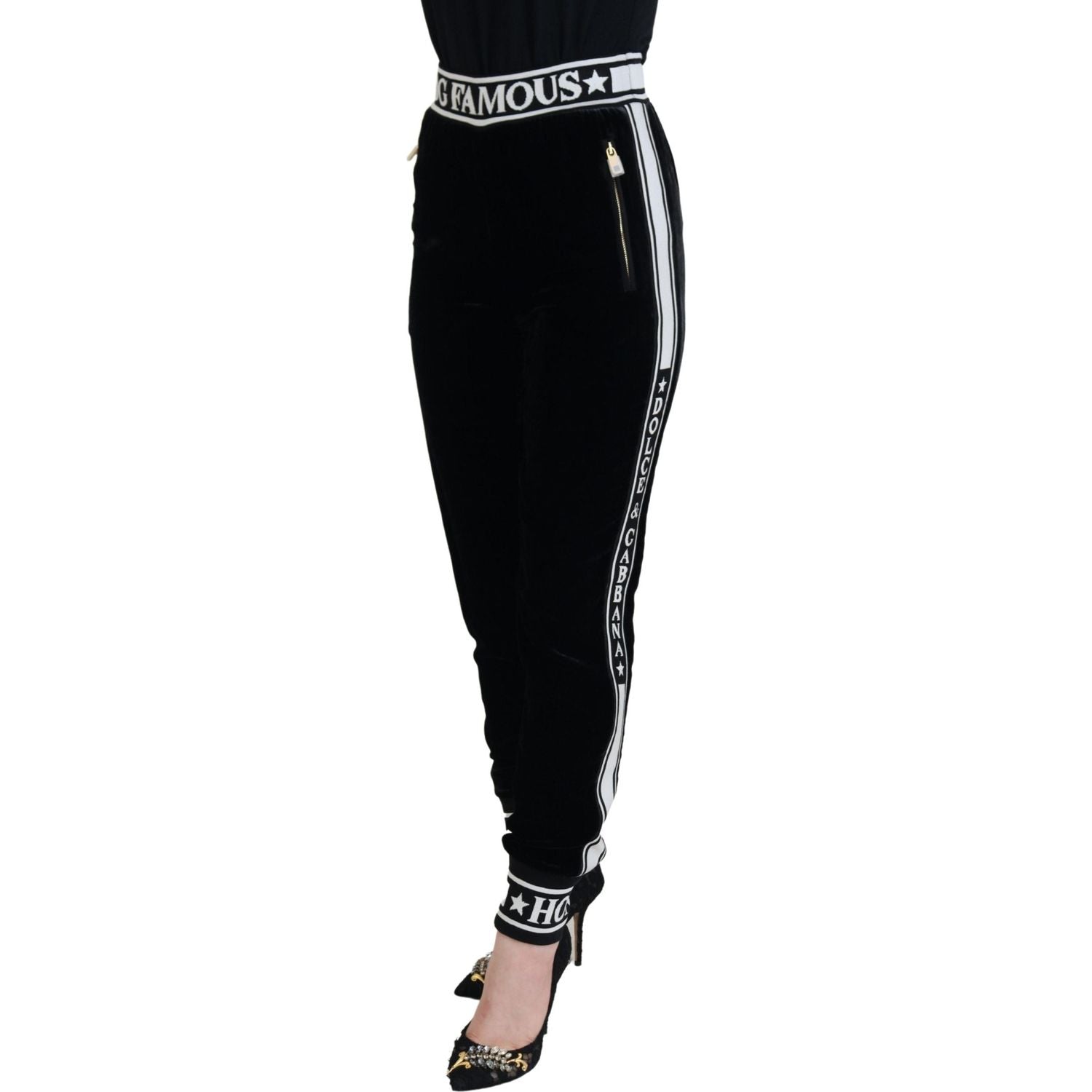Dolce & Gabbana Black DG Logo Velvet Trouser Pants