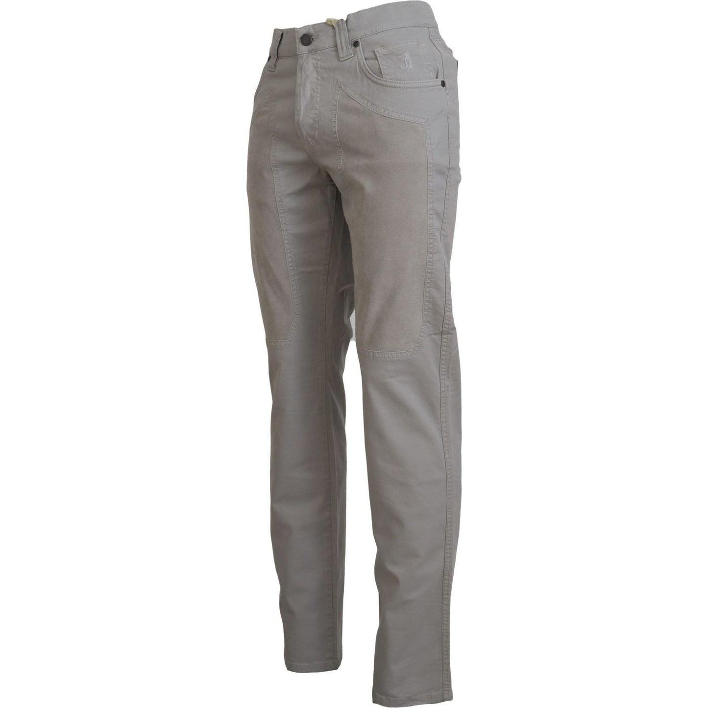 Jeckerson Gray Cotton Tapered Men Casual Pants