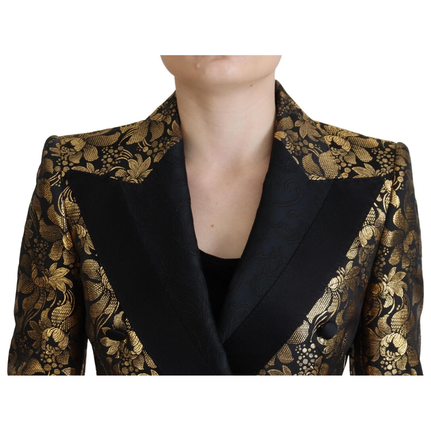 Dolce & Gabbana Black Gold Jacquard Coat Blazer Jacket
