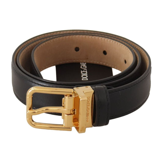 Elegant Black Leather Belt with Engraved Metal Buckle Dolce & Gabbana