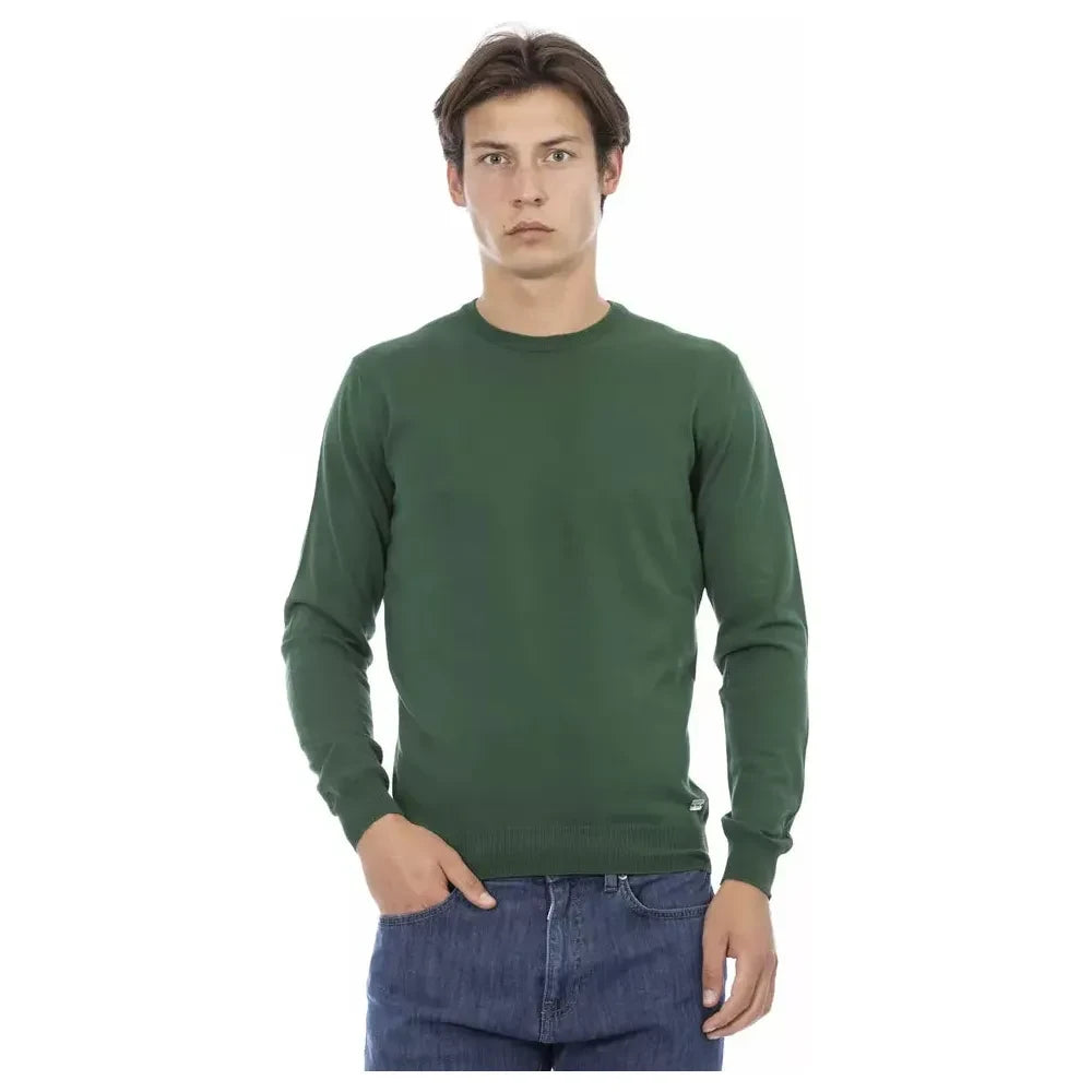 Elegant Green Cotton Crew Neck Sweater