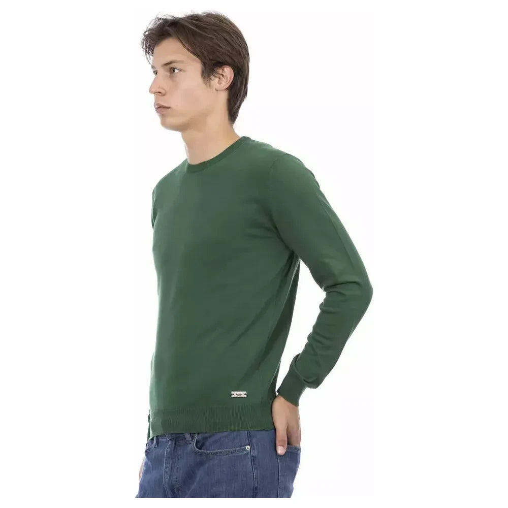 Elegant Green Cotton Crew Neck Sweater