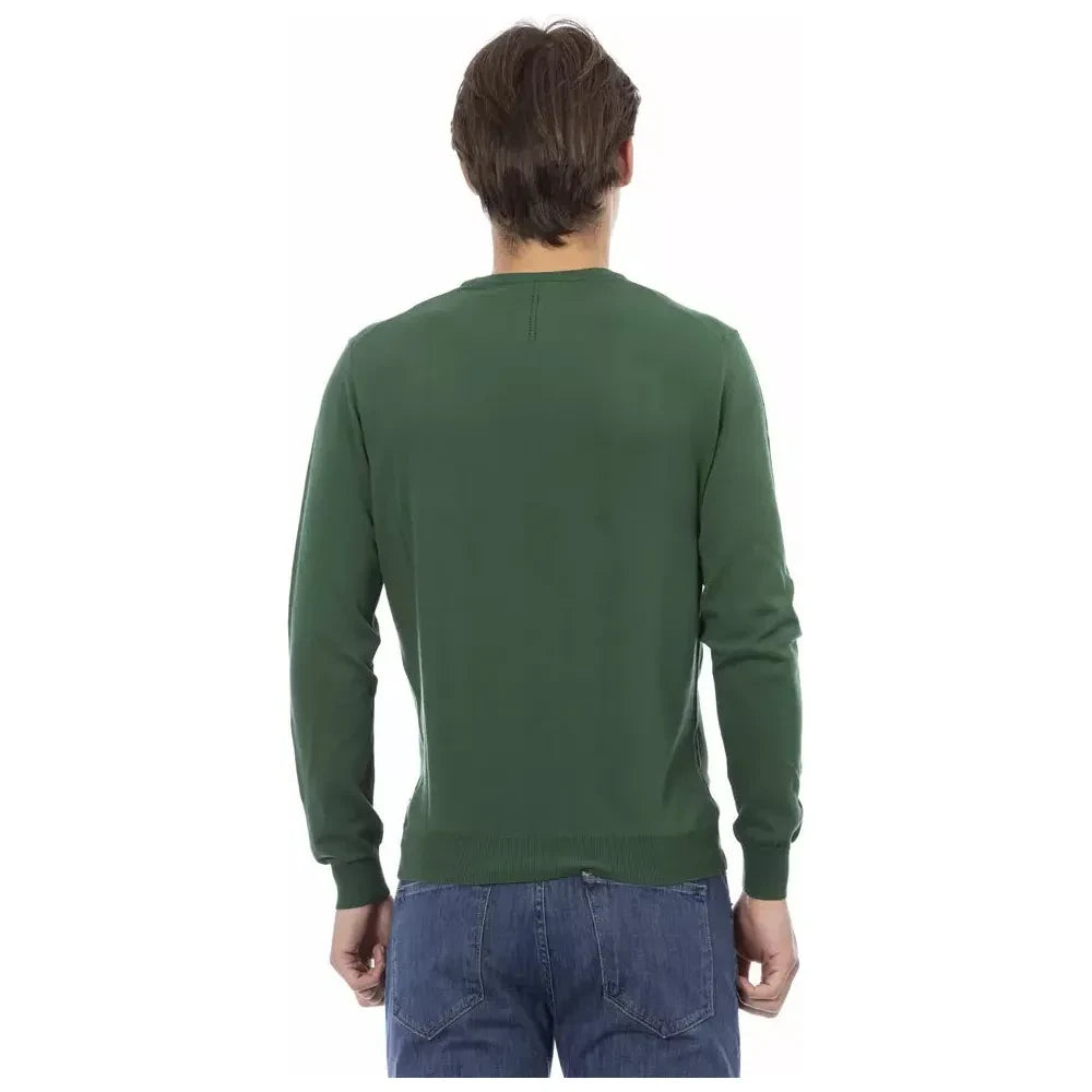 Elegant Green Cotton Crew Neck Sweater