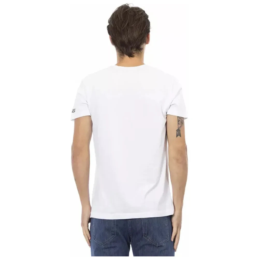 Elegant White V-Neck Tee with Sleek Print