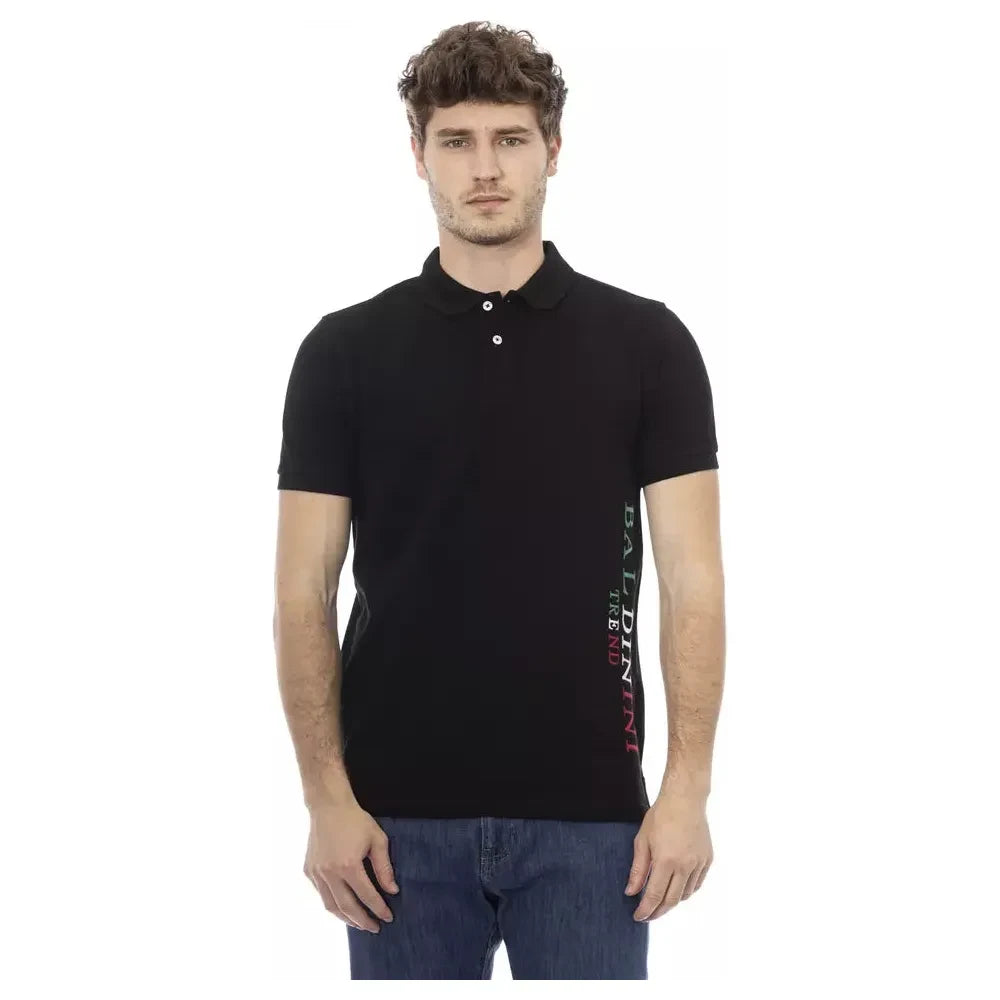 Classic Black Cotton Polo with Chic Embroidery