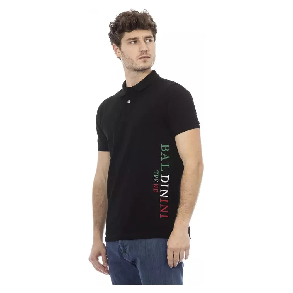 Classic Black Cotton Polo with Chic Embroidery