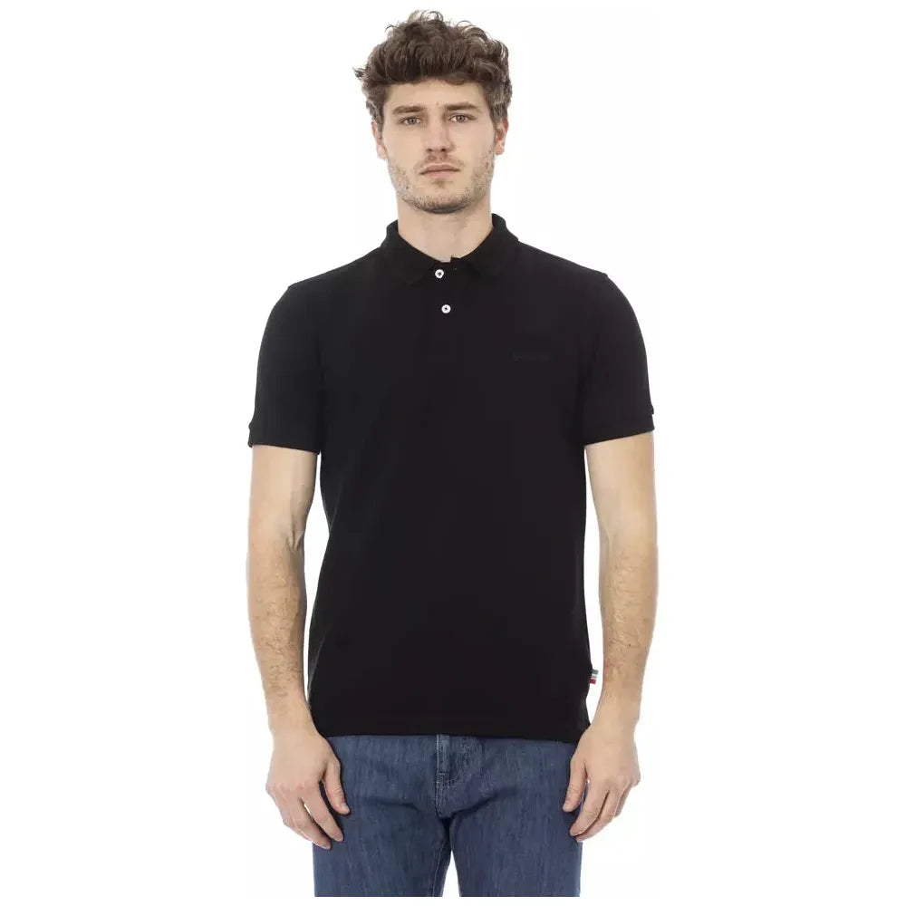 Sleek Black Cotton Polo with Chic Embroidery