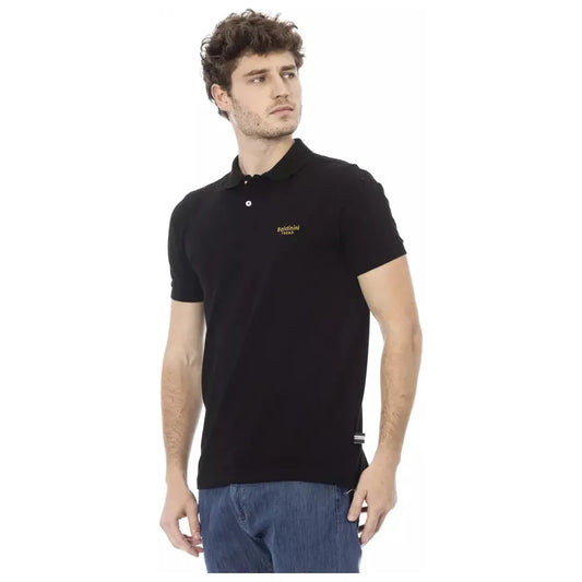 Elegant Black Cotton Polo with Embroidery