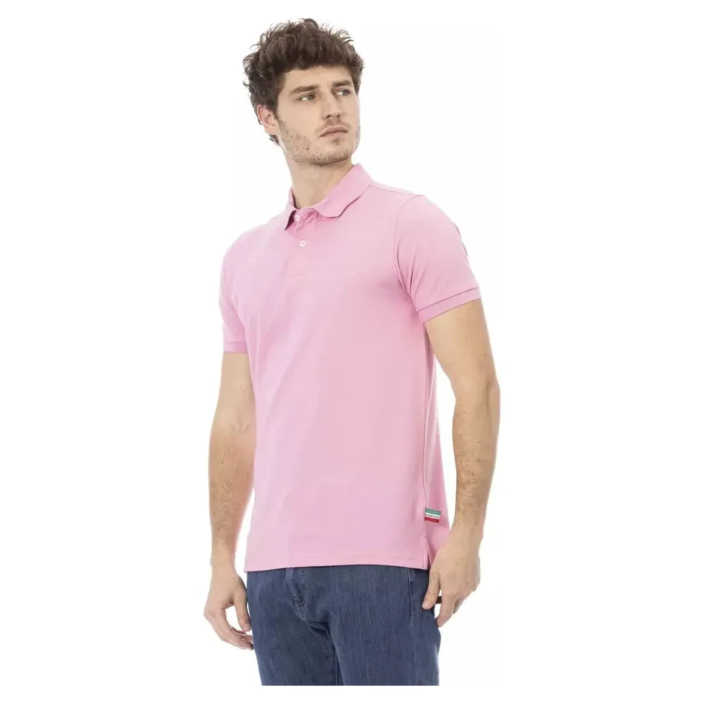 Chic Pink Cotton Polo with Elegant Embroidery