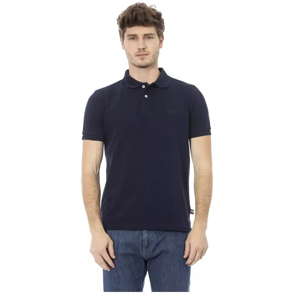 Elegant Blue Cotton Polo with Chic Embroidery