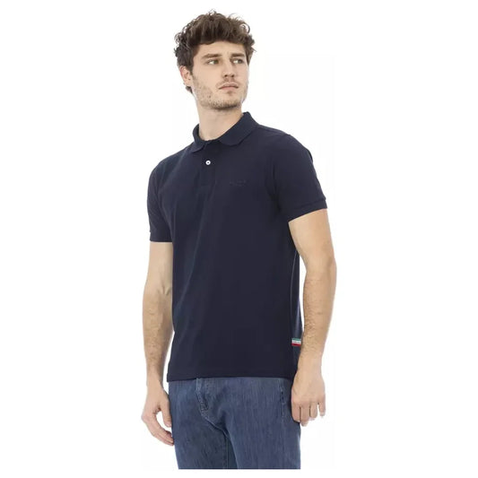 Elegant Blue Cotton Polo with Chic Embroidery