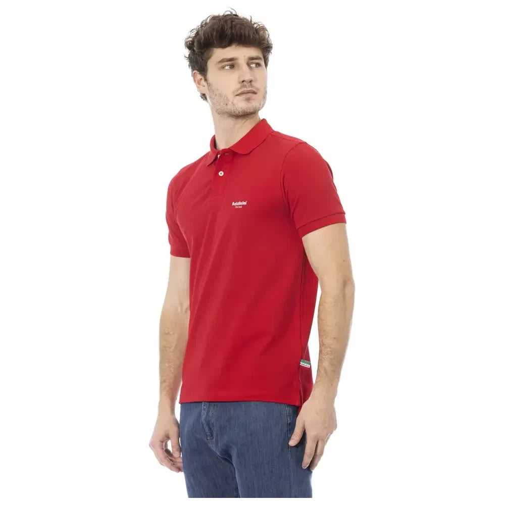 Elegant Red Cotton Polo with Chic Embroidery