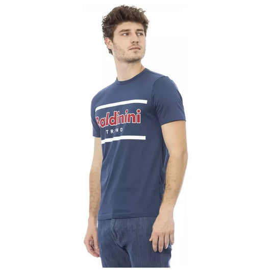 Elevated Blue Cotton Tee With Unique Front Print