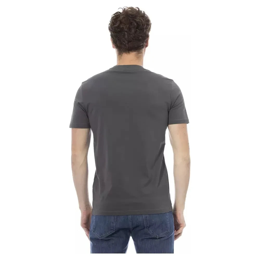 Chic Gray Cotton Tee with Unique Front Print