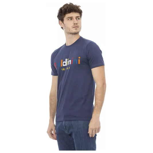 Elegant Blue Cotton Tee with Stylish Front Print