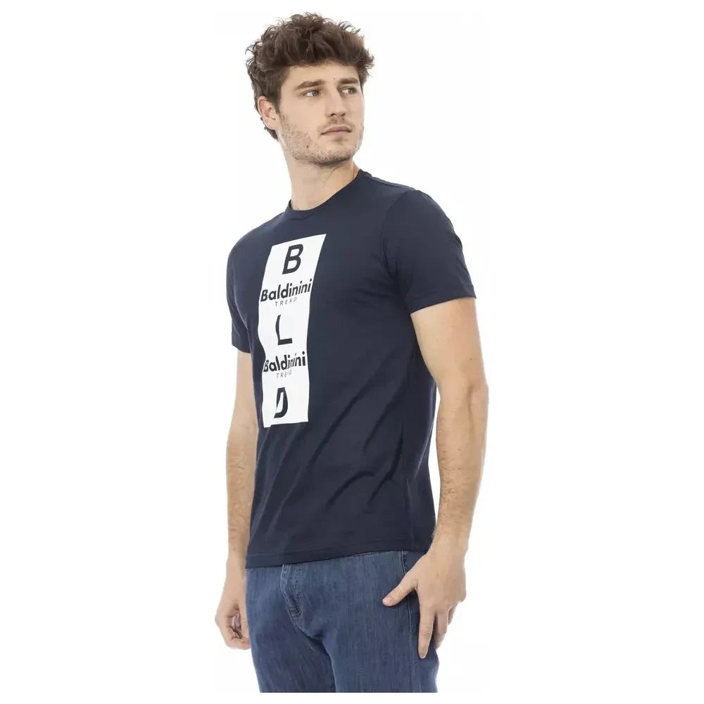 Sleek Blue Cotton Tee with Front Print