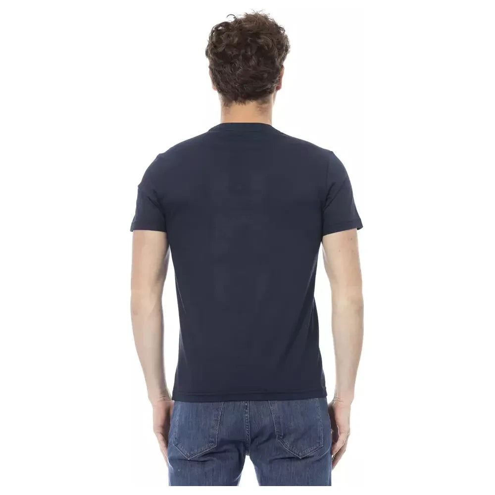 Sleek Blue Cotton Tee with Front Print